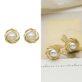 925 Silver Needle Gold Flower Pearl earrings -ER122G